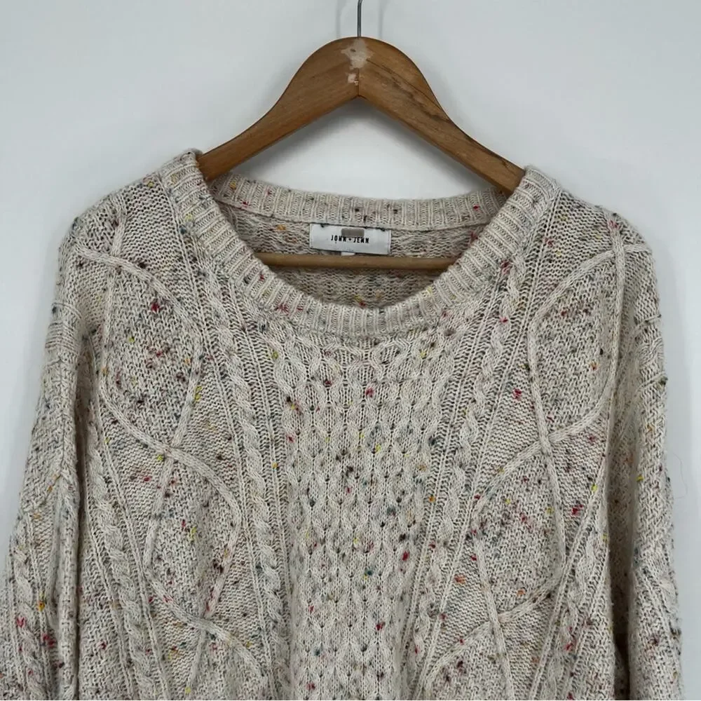 John + Jenn Speckled Cable Knit Sweater Cream - Size L